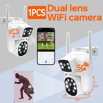 Dvigubos objektyvo WiFi apsaugos kamera ir 360° vaizdas, PTZ judesio sekimas, 8MP apsaugos IP kamera, dvipusis garsas, spalvotas naktinis matymas (C tipo prievadas) 8MP NO SD Card balta