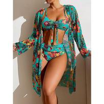 Trijų dalių bikinio rinkinys Paplūdimio sijono tunikos paplūdimyje Cover Up maudymosi kostiumėlis Moteriškas spausdintas bikini maudymosi kostiumėlis vasaros paplūdimio dėvėjimas L mėlyna