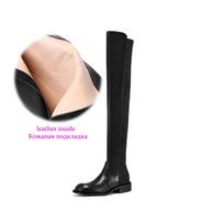 Krazing Pot Flock Microfiber Autumn Winter Shoes Thick Heels Size 43 Long Boots Black Brown Stretch Over-the-knee Boots 34