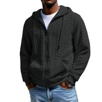 Men's  Sports  Solid  Color  Pattern  Leisure  Zipper  Hooded  Hood  Hoodie  Coat L juoda