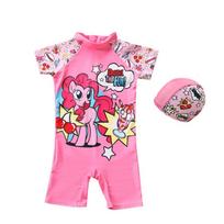 Baby Kids Girl Cartoon Lovely Pink Horse Swimming Suit with Hat 2XL pink