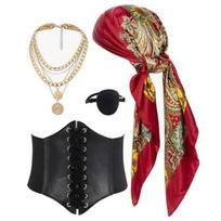 Pirate Costume Accessories Medieval Renaissances Corset Eye Patch Pirate Bandana for Halloween Carnivals Cosplay Party raudona
