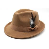 Curved Brim Jazz Hat Solid Color Cashmere Felt Hat Elegant Fedora Hat chaki
