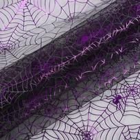 Violetinis voratinklio organzos audinys Helovino dekoracijoms ir kostiumams gray