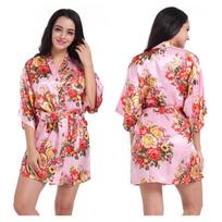 Moteriškas gėlėtas kimono chalatas satininis nuotakos chalatas nuotakai pamergėms chalatai naktiniai drabužiai M beige