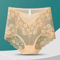 New Women Panties Sexy Lace Hollow Flower Lingerie High Waist Butt Lifter Briefs Mesh Breathable Pants Female Seamless Underwear L chaki