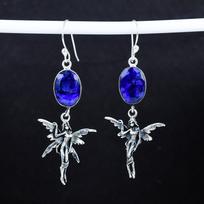Mėlyno safyro brangakmenio antikvariniai auskarai 925 prabos sidabro auskarai, Boho sidabro papuošalai kabanys, Dovanos gimtadienio dovanos jai 2.95" mėlyna