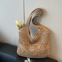 Didelė šiaudinė paplūdimio rankinė su užtrauktuku Vasarinė peties rankinė Rankinė Hobo krepšys Peties piniginė Moterims Kelionei Atostogoms KTB 36x9x30cm chaki