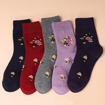 5 Pairs Autumn Winter Warm Sweat-Absorbing Versatile Floral Print Mid-Calf Socks 5pairs
