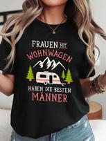 FRAUEN MIT WOHNWAGEN HABEN DIE BESTEN MANNER Letter Print T-shirt, Short Sleeve Crew Neck Casual Top for Summer & Spring, Women's Clothing 3XL brown