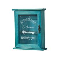 Creative Vintage Cabinet Key Rack Wooden Decorative Wall-Mounted Key Holder Rustic Key Storage Box Apartment mėlyna