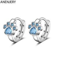 925 Sterling Silver Cute Lovely Cat Paw Hoop Earrings Blue Cubic Zircon Earrings For Girls Accessories S -E1078 gray