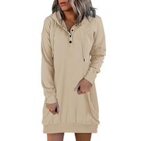 Women's Casual Fashion Drawstring Long Sleeve Lightweight Button Collar Sweatshirt L smėlis