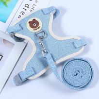 New Small Pet Outdoor Leash, Dog and Cat Clothes, Chest and Back Straps, Vest Style Cartoon Bear Leash S smėlis