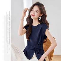 2026 Summer Cotton Linen Sleeveless Shirt & Wide-Leg Pants Two-Piece Set 3XL for 76-82 kg