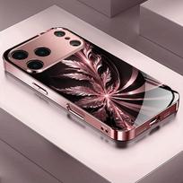 Rožinio aukso lapų rašto metalizuotas grūdintas stiklas telefono dėklas, skirtas iPhone 17 16 15 14 13 12 11 Pro Max 15 14 Plus 17 Air 17E Dangtelis iPhone 15 Plus black
