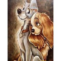Disney deimantinė tapyba Lady ir Trampas Gydanti iliustracija aliejinės tapybos stiliumi 5D deimantinės tapybos meno siuvinėjimas kryželiu kambario dekoracija Round 30x40cm beige