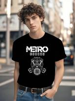 Metro Exodus Gas Mask Graphic T-shirt - 100% Cotton Black Gaming Tee with Artyom Haunter Print & Metro Studios Logo - All-Season Comfort XXL