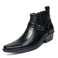 New Men's Retro Cowboy Boots Leather Shoes Chelsea Boots Pointed Toe Men Boots Zipper Male Ankle Boots Autumn Winter Shoes 39 black