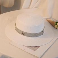 Hepburn style women's summer versatile flat-top jazz m top hat straw hat British retro sunscreen visor hat Adjustable balta