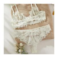 Sexy Skin-friendly Petal Bra Set, Ultra-thin Without Cotton Pad, Perspective Three-point Mesh Lace Underwear, Sexy Lace S beige