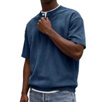 Men Corduroy Henley Short Sleeve Shirt with Button Front Casual Loose Fit Pullover Top for Everyday Wear M