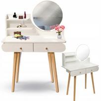Coiffeuse en bois blanc avec miroir et tiroirs - 122x80x40 cm balta