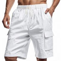 Men's Linen Solid Color Lace-up Sweatpants Men's Shorts Casual Pants S balta