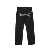 Baggy Jeans Harajuku Hip Hop tiesios plačios kelnės Oversized Print Y2k Vyriški džinsai Kasdieniai šluostyti juodi džinsai Gatvės apranga XS juoda