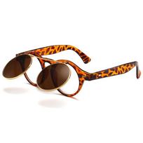 Retro Flip-Up Punk Steampunk Round Double-Layer Sunglasses European & American Trend 8008 As Shown black