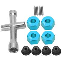 12mm Wheel Hex Hub Adapter 7mm Thick M4 Flange Lock Nuts Cross Wrench Set for 1 10 RC CarBlue mėlyna