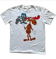 Vintage Rocky and Bullwinkle Cartoon White Cotton T-Shirt unisex 8D691 Unisex T-Shirt XXXXL