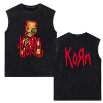 Korn Follow The Leader 20Th Anniversary Vintage Washed Tank Tops Gothic Rock Band Sleeveless Vest Men's Oversized T-shirts S