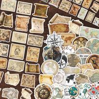 56-Piece Retro Travel Map Sticker Set, DIY Scrapbook & Journal Waterproof Material gėlės