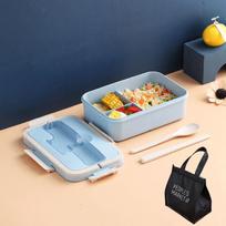 Wheat Straw Insulated Lunch Box Student Three-grid Japanese-style Lunch Box Female Portable Microwave Oven Fresh-keeping Office Worker Lunch Box 1000ml black