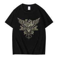 Metal Gothic Rock Band T Shirts Korn Skull Wings Girls Juniors Black T Shirt Unisex Women Vintage Oversized T-shirt Tops Streetwear 2XL