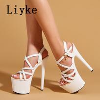Fashion Liyke Sexy Peep Toe Stripper Pole Dance Extreme High Heels Summer Hollow Narrow Band Platform Sandals Women Banquet Dress Shoes 35 balta