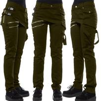 Women's Rivet Detail Skinny Pants 3XL armijos žalia spalva