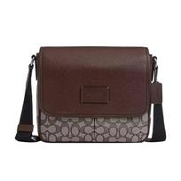 COACH Map 25 Classic Presbyopia Magnetic Snap Closure Jacquard and Pebbled Leather and Calfskin Crossbody Bag Medium Men's Silver and Oak and Maple sidabras