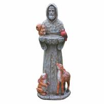 St. Francis and Animal Friends Resin Crafts Outdoor Garden Statue Bird Feeder pilka