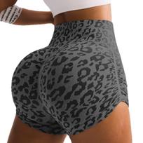 High Waisted Fitness Leggings Leopard Print Yoga Shorts Push Up Female Short Pants Women Hip Lifting Running Side Fold Shorts S juoda