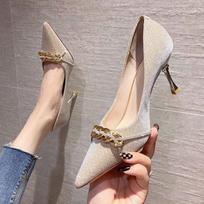 Fashion Formal Luxury Leather Casual Pointed Toe Shoes For Women 2024 On Heeled Pumps Black Ladies Summer Footwear High Heels Vacation A 34