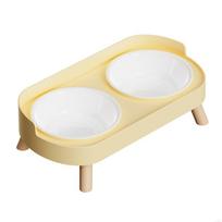 Cats Dog Feeder Double Bowls With Elevated Stand Slip Proof Base And Splash Proof Water Container For Clean Feeding geltona