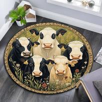 Cows in a Garden Round Area Rug,Carpet Rug for Living Room Bedroom Sofa Playroom Decor,Non-slip Floor Mat 80cmx80cm