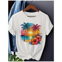 Women's & Unisex Hawaiian Hibiscus Lime Tropical Print T-Shirt Crew Neck Short Sleeve Soft Breathable A-Line Summer Beach Top S balta