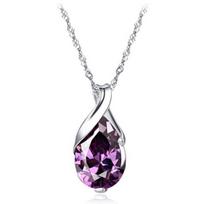 Women's Purple Zircon Teardrop Pendant Chain Choker Necklace Noble Jewelry Gift