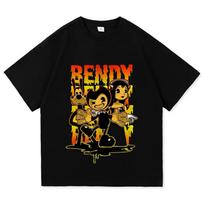 Bendy and The Ink Machine Game Tshirts Cotton Short Sleeve O-neck Female T-shirt Loose Cartoon Graphic Printing T Shirt Women M juoda