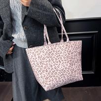 Korean Pink Leopard Print Tote Bag Large Capacity Canvas Shoulder Bag  Simple Commuter Handbag Portable Supermarket Shopping Bag