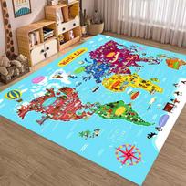 Cartoon World Map Carpet Kids Room Play Mat Educational Geographic Rug Children's Game Area Home Decoration Blue Ocean Theme 40X60CM