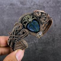 Natural Cameo, Moonstone Gemstone Copper Wire Wrap Cuff Bangle Adjustable T6Z23
